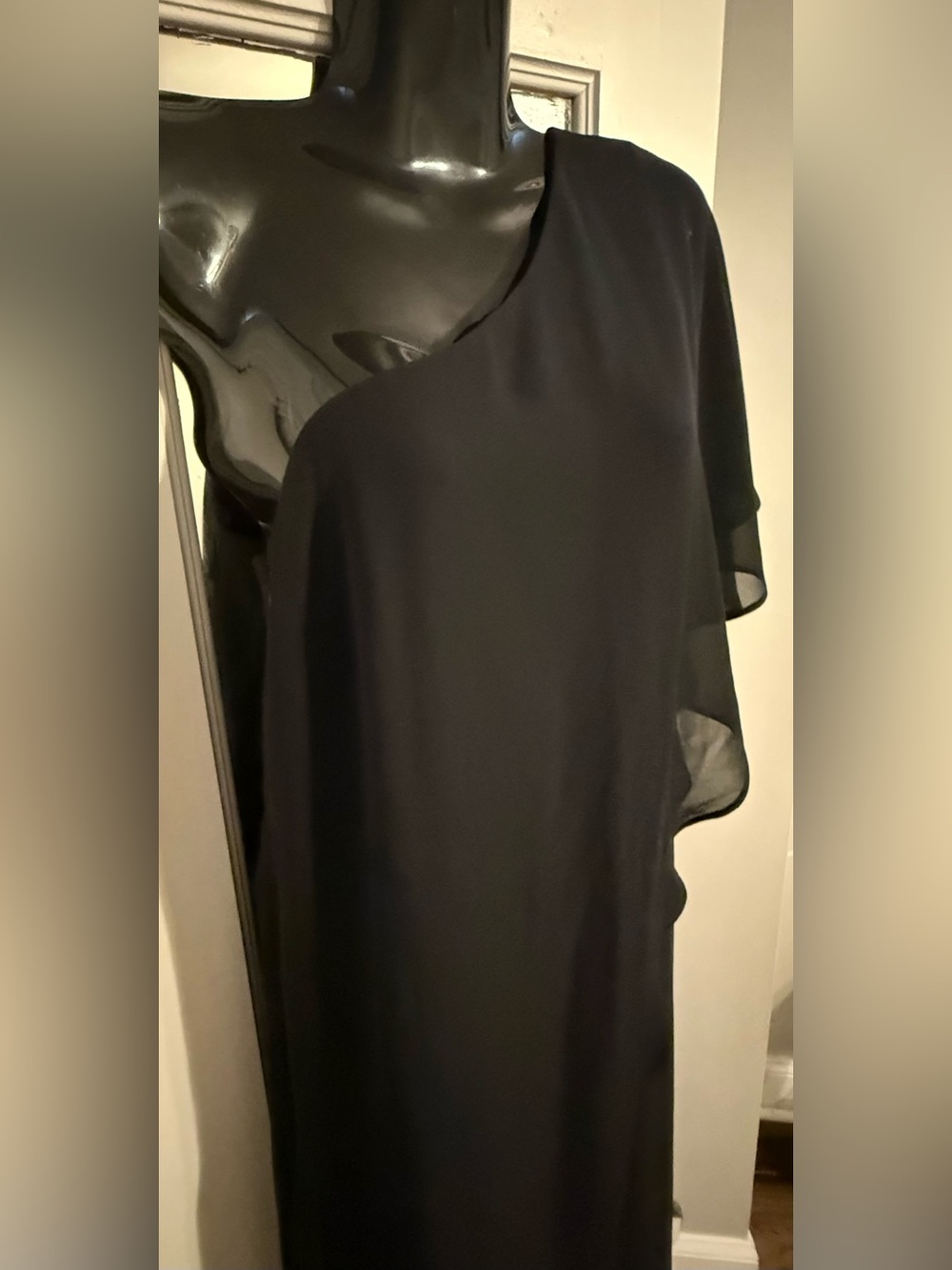 Adrianna Papell Black One-Shoulder Chiffon Overlay Wide Leg Jumpsuit Size 6 - Picture 7 of 9
